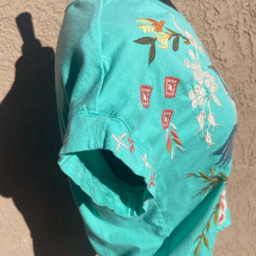 Johnny Was Turquoise Embroidered Short Sleeve Top - Picture 3 of 11